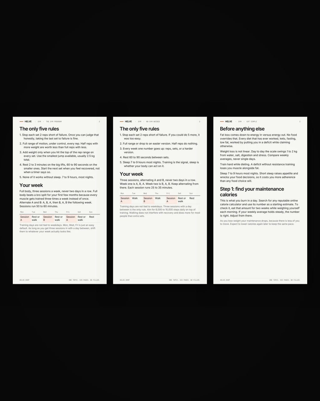 Page two of each HELVE gym guide