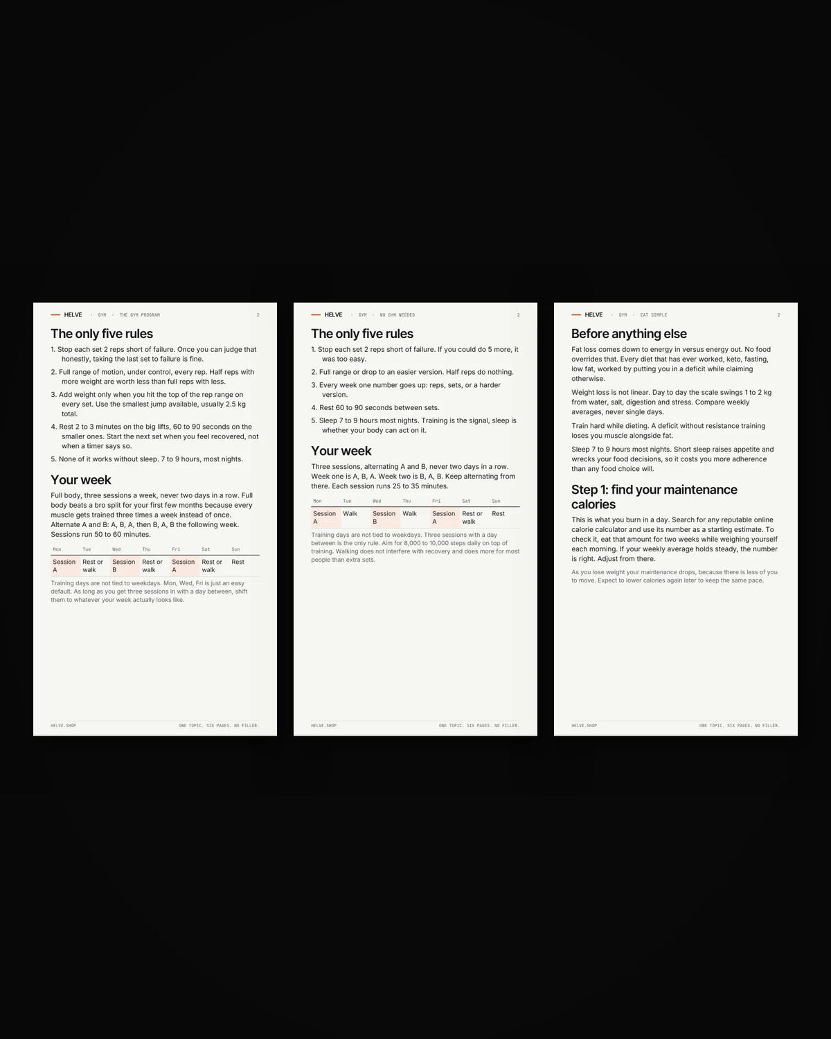 Page two of each HELVE gym guide