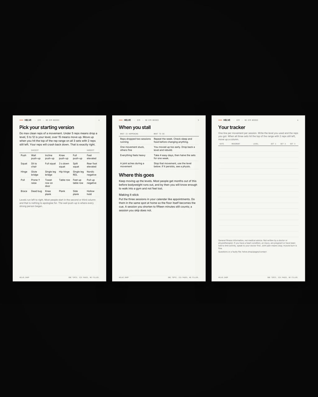 Pages four to six of No Gym Needed