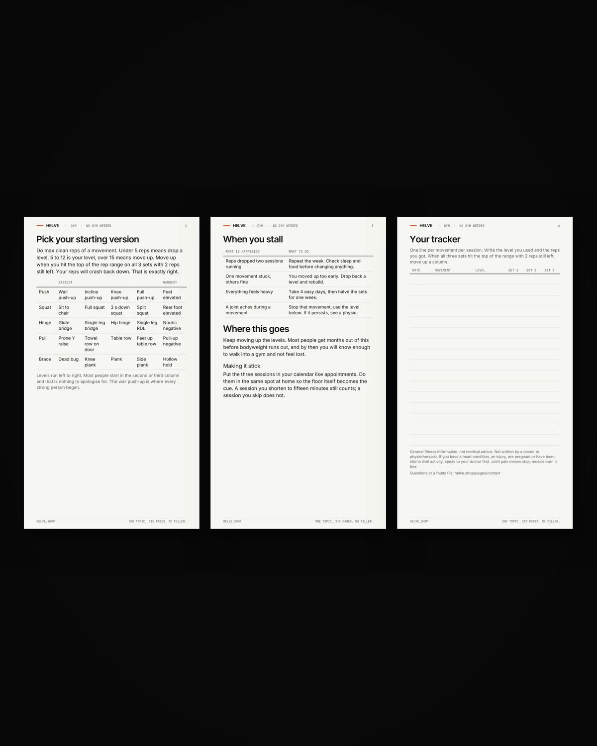 Pages four to six of No Gym Needed